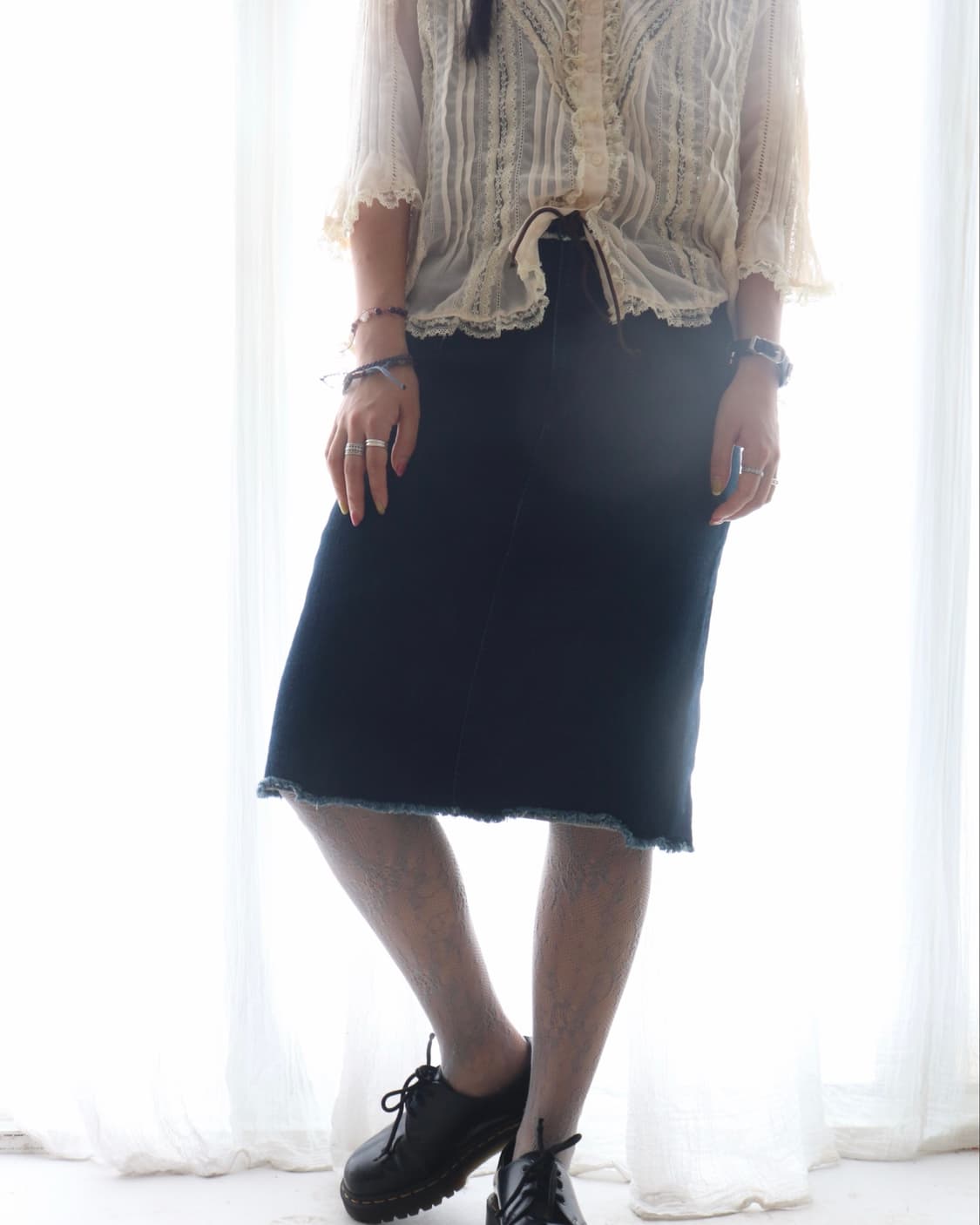 [45rpm] Indigo Denim Ribbon Skirt 상품이미지5