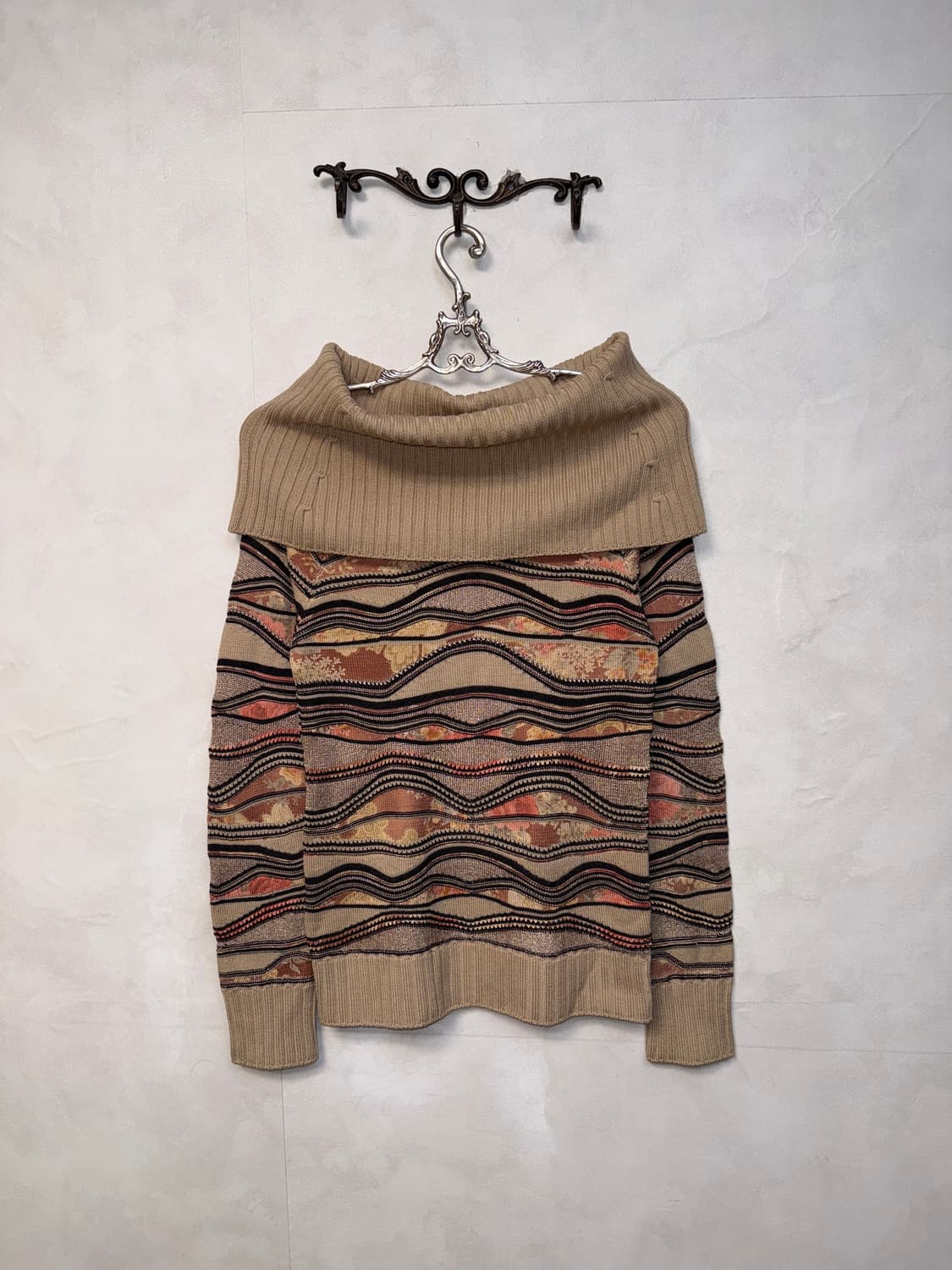 St.Germain beige floral cable 오프숄더 니트 상품이미지3