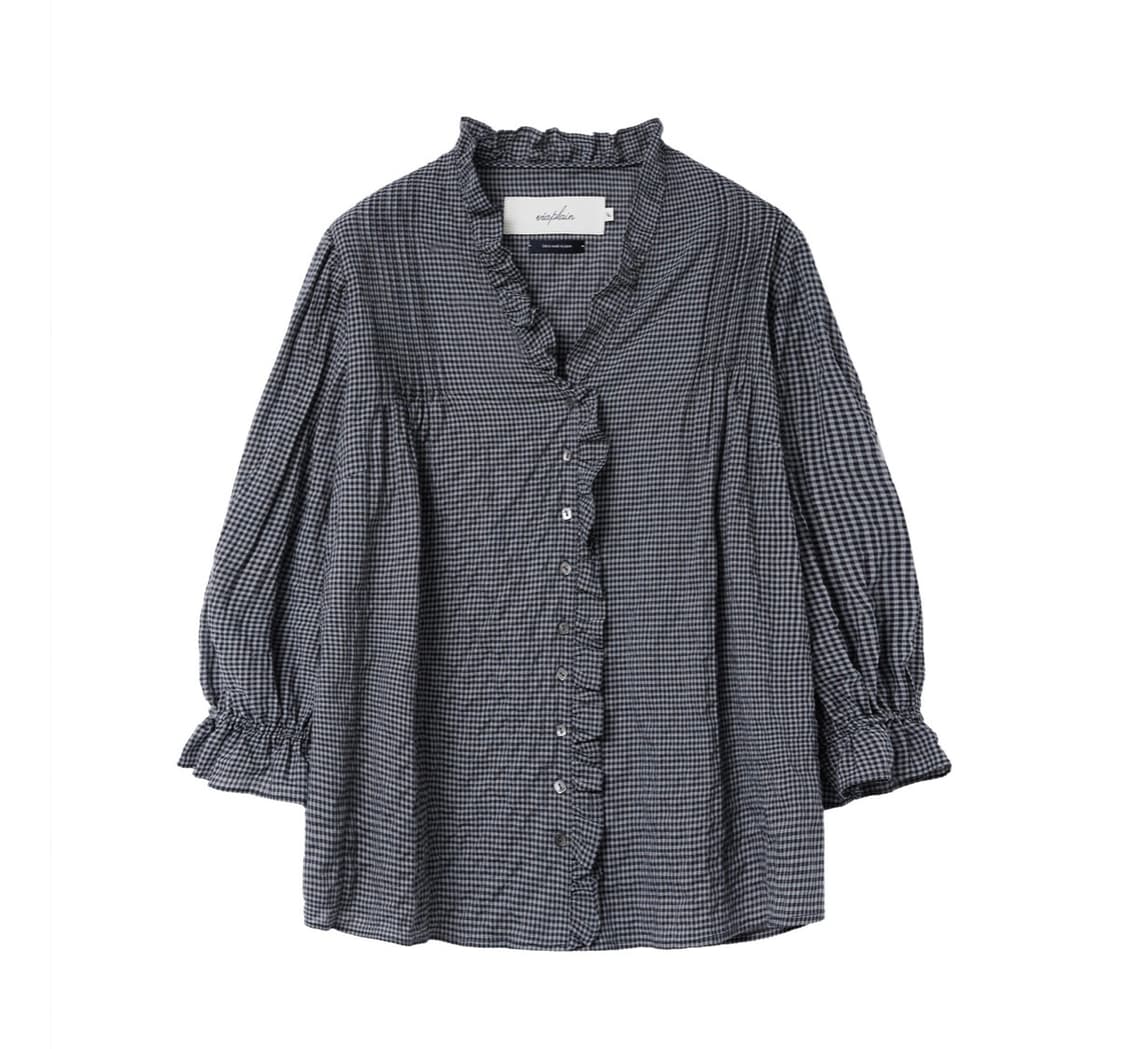 Viaplain victoria frill check blouse 상품이미지4