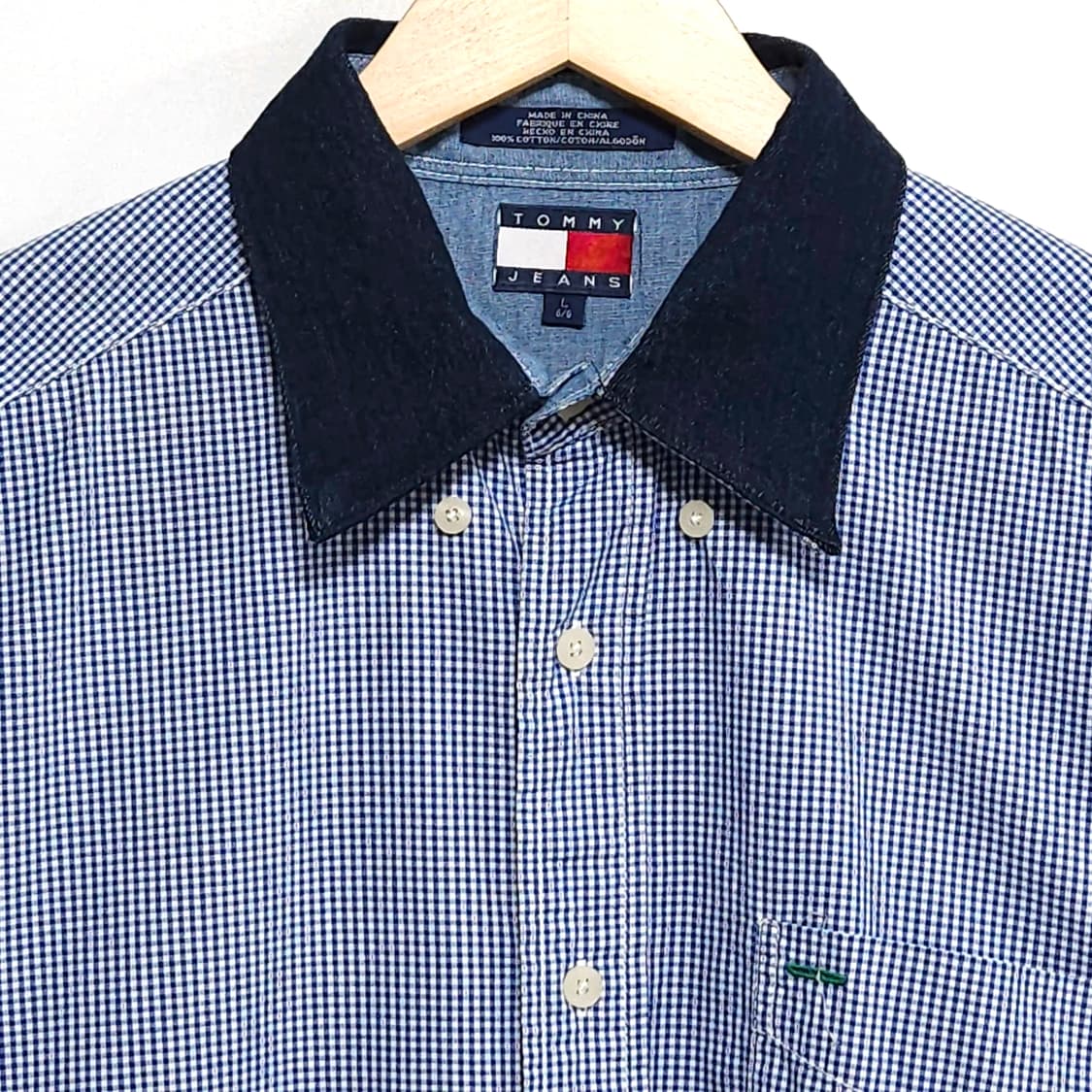 105~110)TOMMY 타미 데님카라 체크 반팔 셔츠 상품이미지2