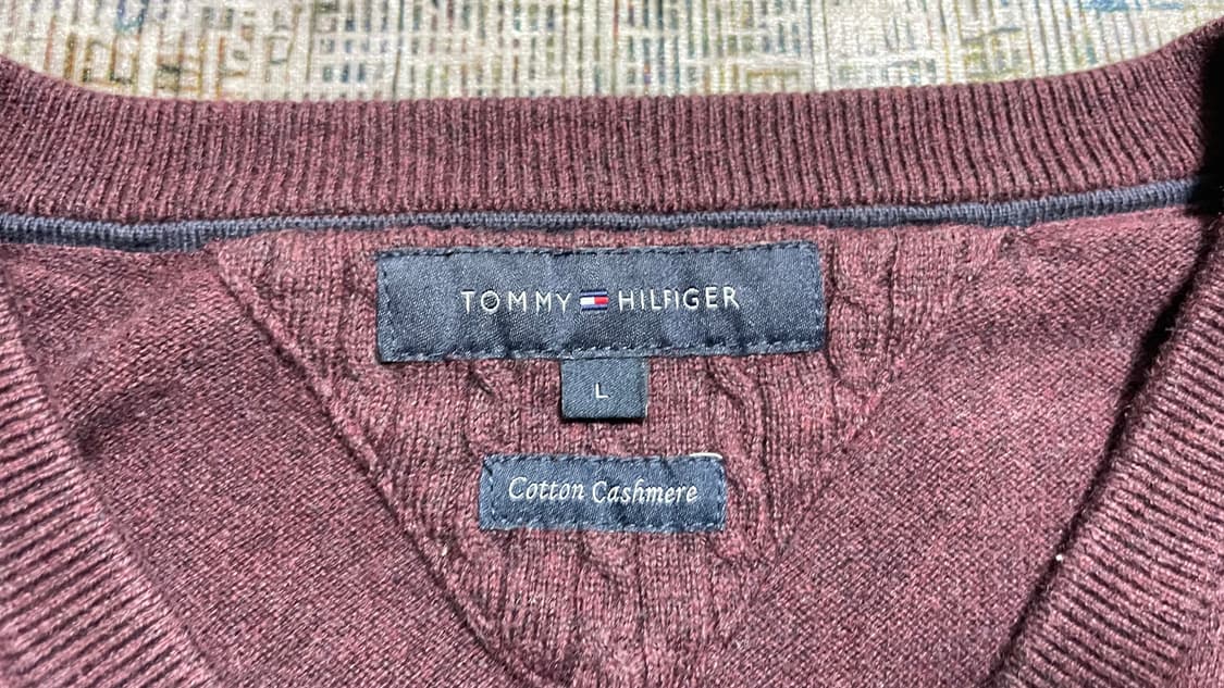 USA 미국 빈티지 y2k 타미힐피거 코튼 캐시미어 브이넥 니트 스웨터 상품이미지8