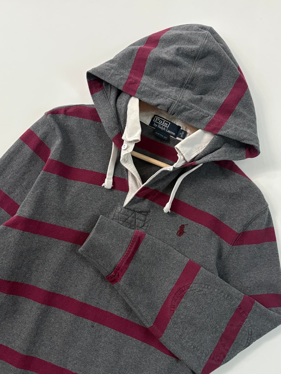 Polo 폴로 랄프로렌 차콜버건디 단가라패턴 럭비 후드 셔츠 상품이미지2