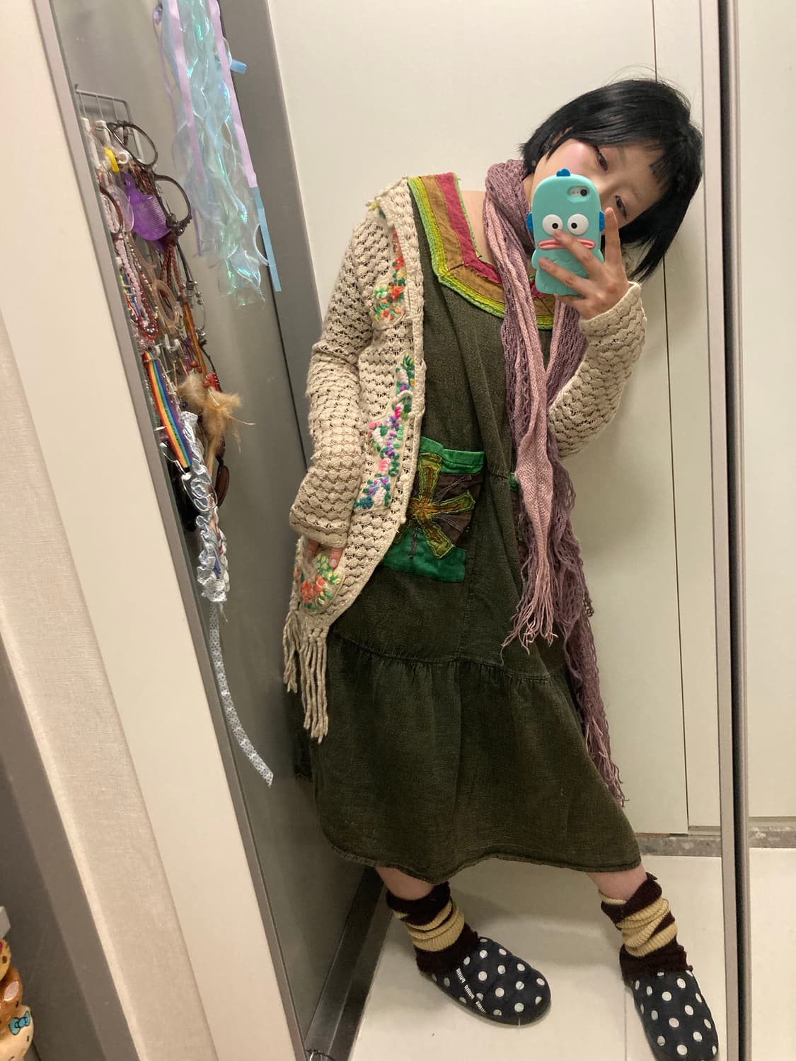 멕시칸 자수 하구미 모리걸 에스닉 히피 집시걸 가디건 원피스 목도리 머플 상품이미지1