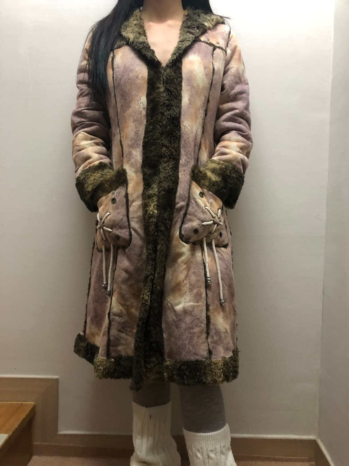 빈티지 핑크 마블 퍼 코트 상품이미지2