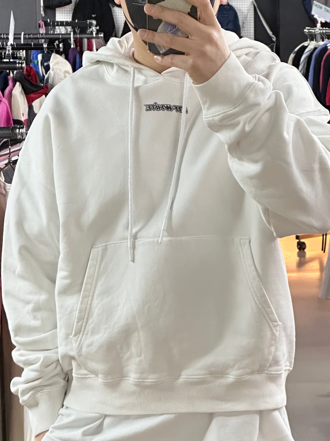 🌟오프화이트 미니 로고 후드 화이트 M🌟 상품이미지1