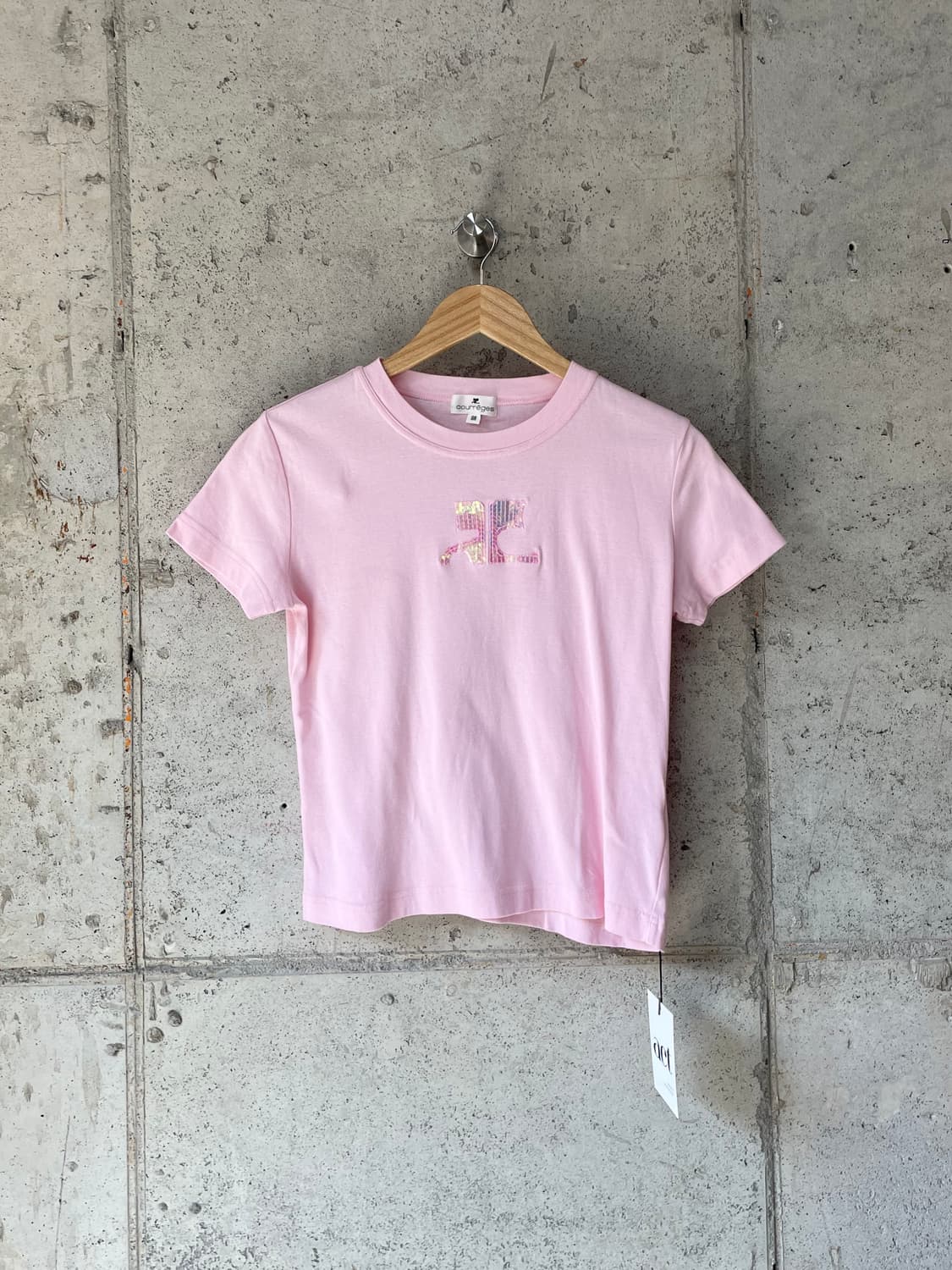 00s Courreges 꾸레쥬 스팽글 로고 탑 핑크 상품이미지2