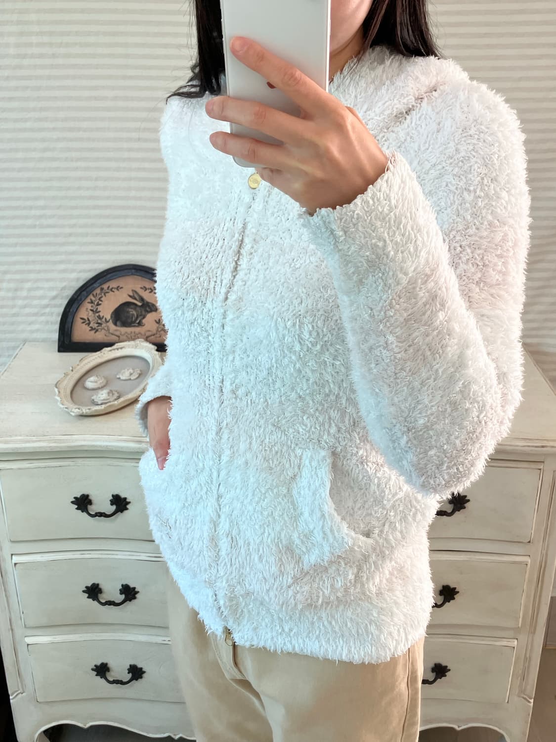 jpn vintage 화이트 후드 플리스 y2k 스트릿 갸루 펑키 상품이미지4