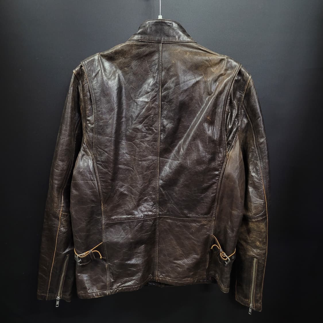 On board 빈티지 브라운 페이디드 레더 싱글 라이더 자켓 상품이미지5