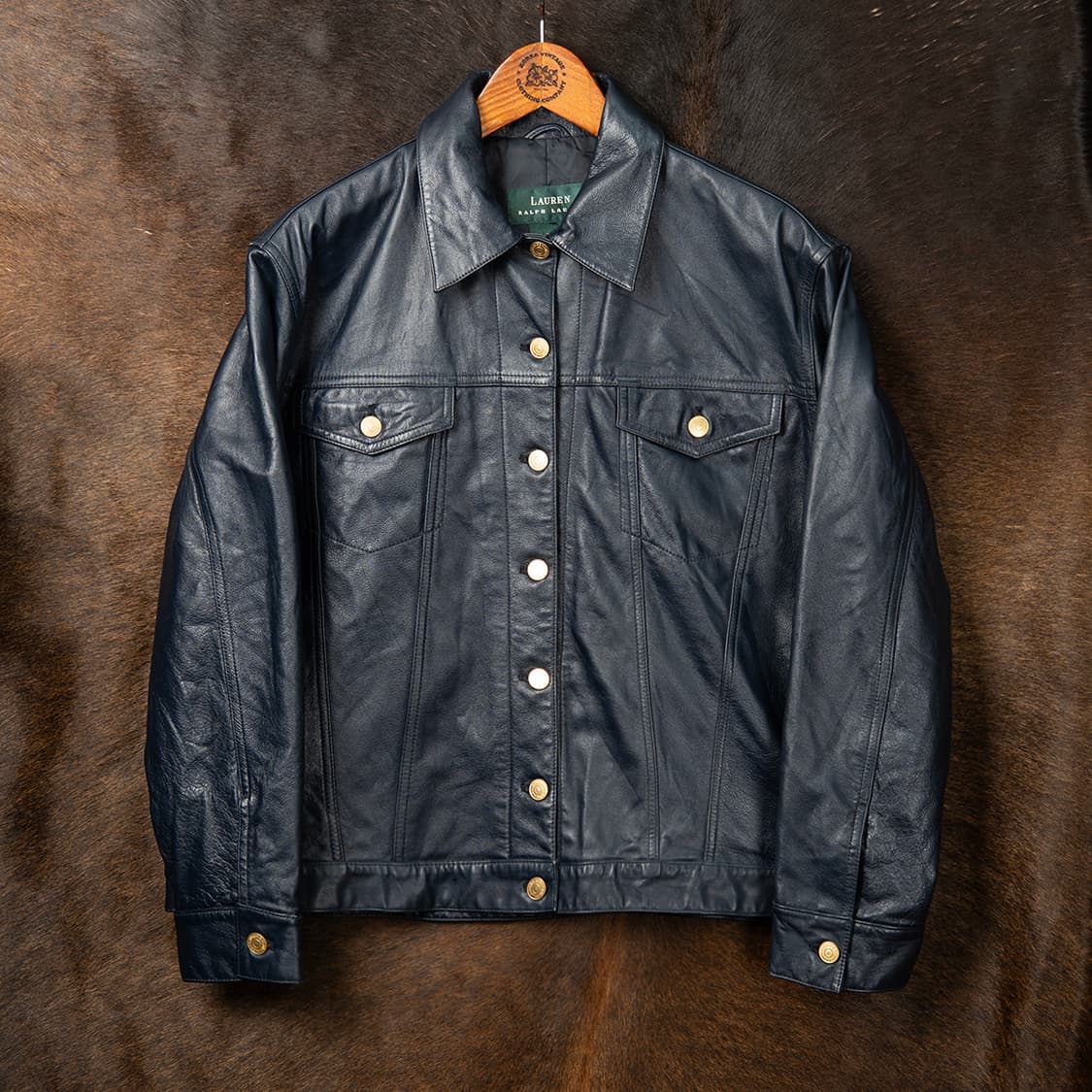[100] 00s 로렌 랄프로렌 램스킨 레더 트러커 자켓 네이비  상품이미지1
