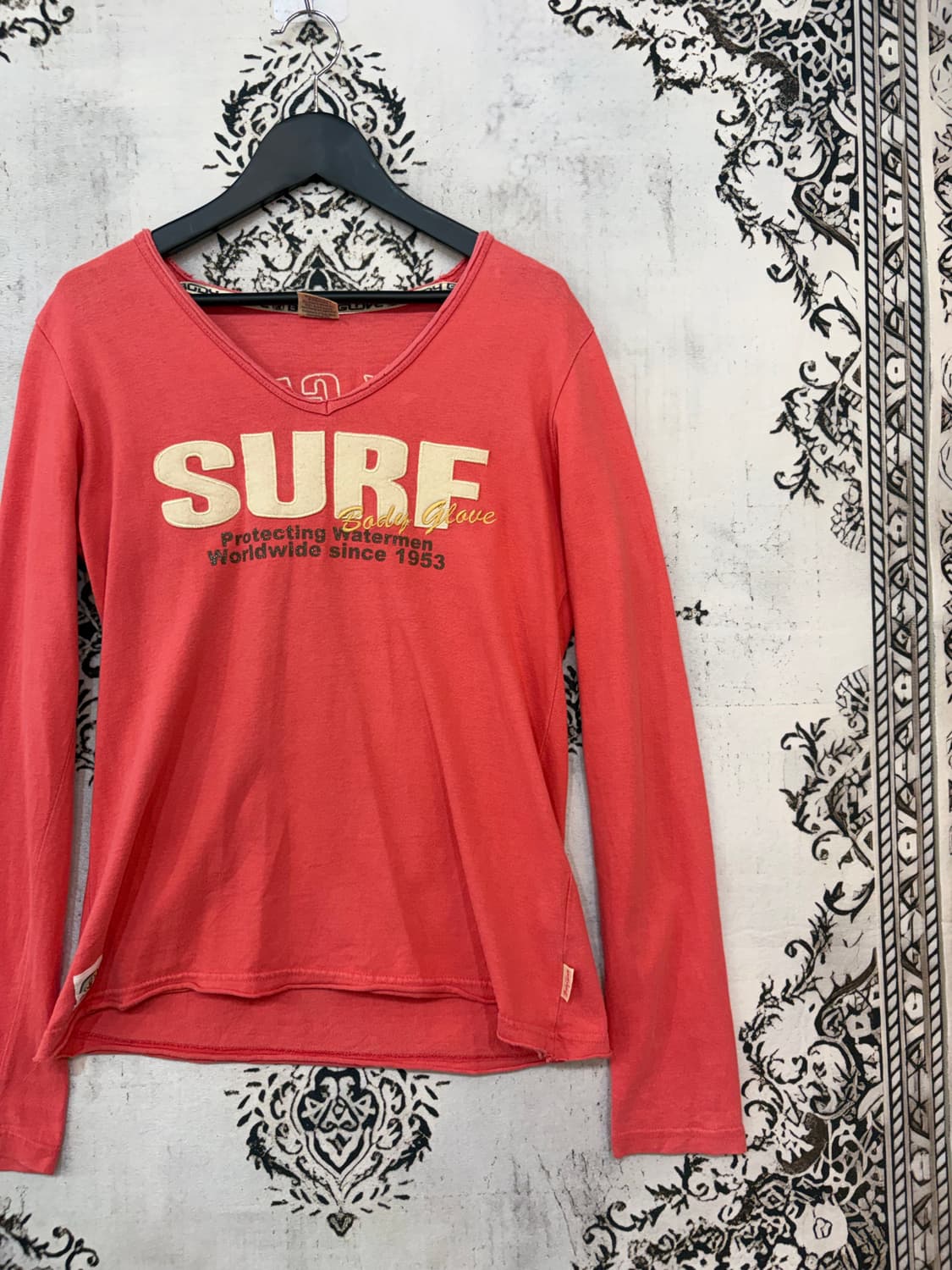 일본빈티지 body glove 키치 핀터깔 핑크브이넥 롱슬이브 상품이미지4