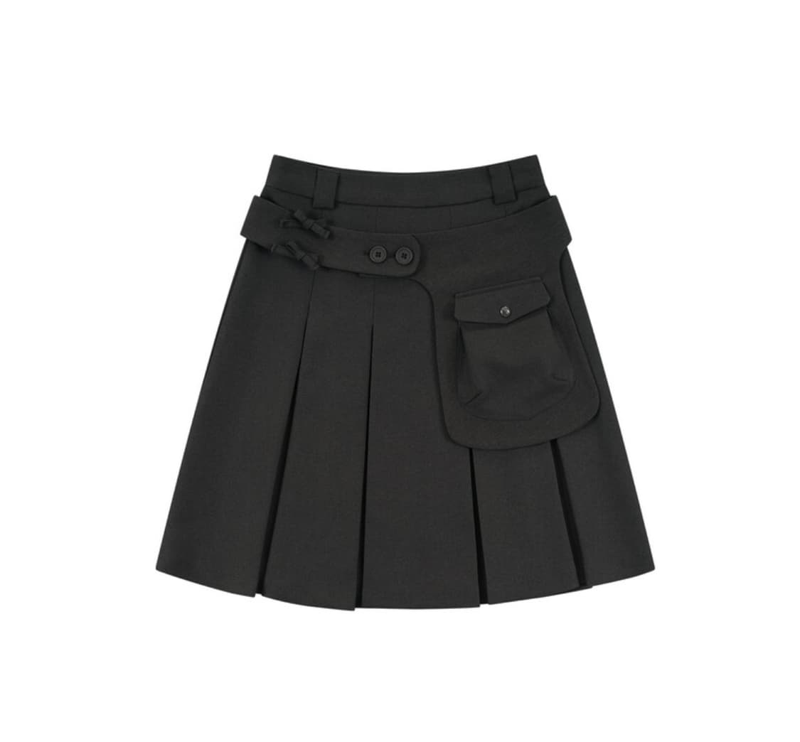 카시코 리본 프레피 플리츠 스커트 차콜 s 상품이미지1