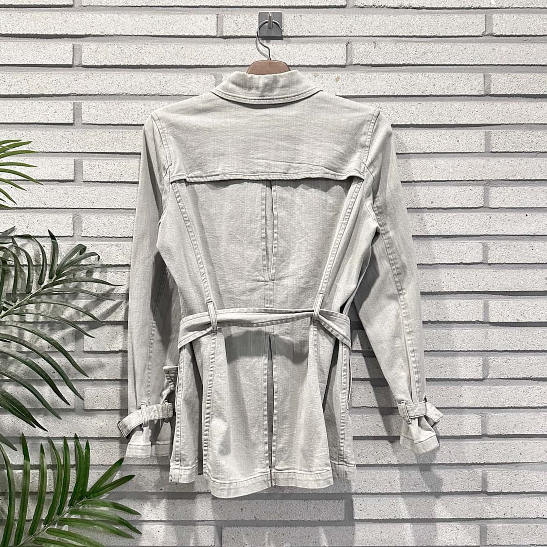 JPN VINTAGE 코튼 숏 트렌치 자켓 더블 버튼 벨트 디테일 그레이 상품이미지2