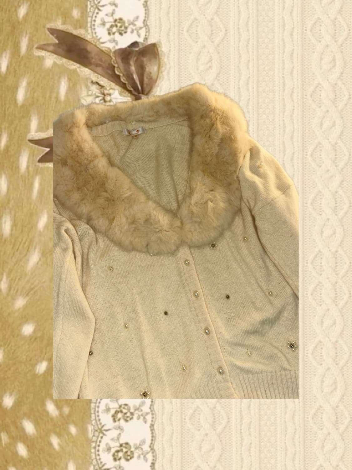 라떼 갸루 러블리 아이버리 퍼 탈부착 가디건 상품이미지2