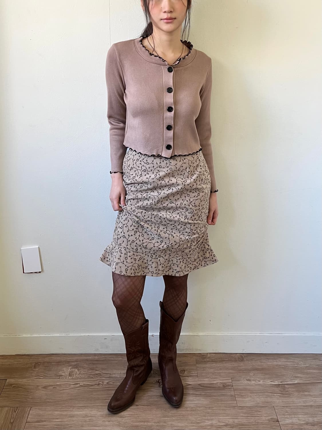 Japan vtg 베이지 플라워 미디스커트 상품이미지5