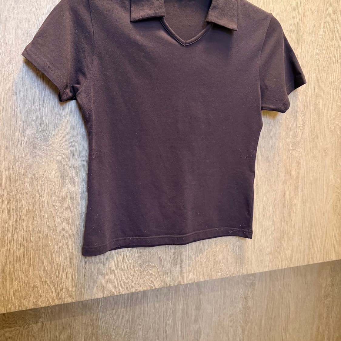 빈티지 반팔 카라 티셔츠 무지 디테일 슬림핏 브라운 상품이미지4