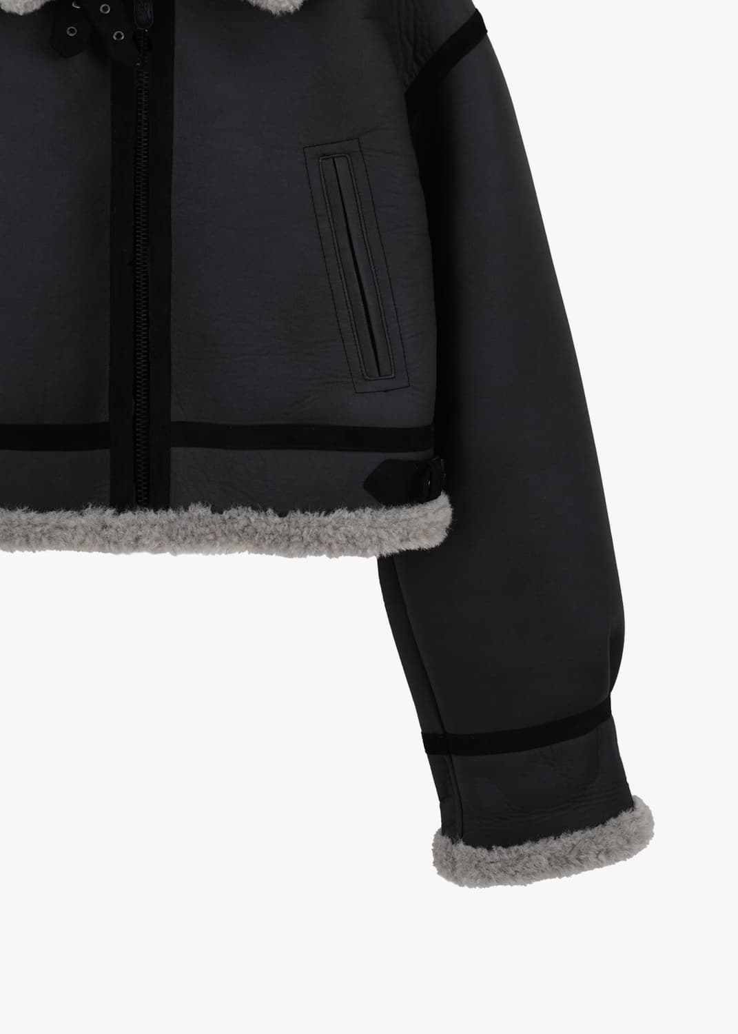 그로브 헬렌 크롭 숏 무스탕 차콜  상품이미지4