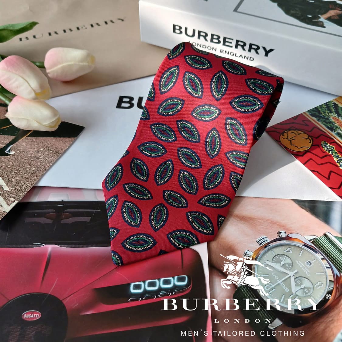 버버리 실크 레드 페이즐리 넥타이 9.2cm A등급 A19541
 상품이미지2