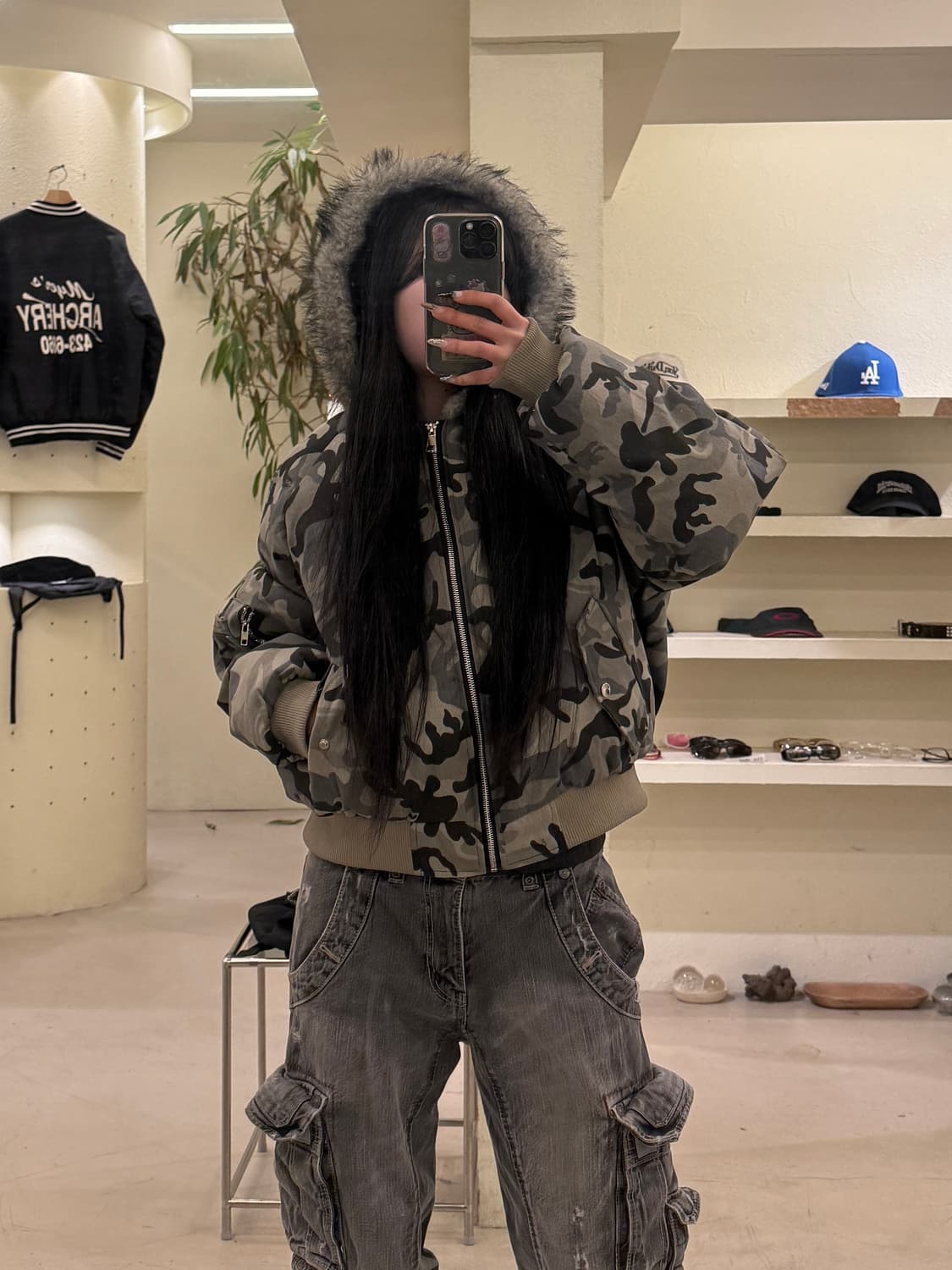 빈티지 카모 퍼 봄버 자켓 U682 상품이미지2