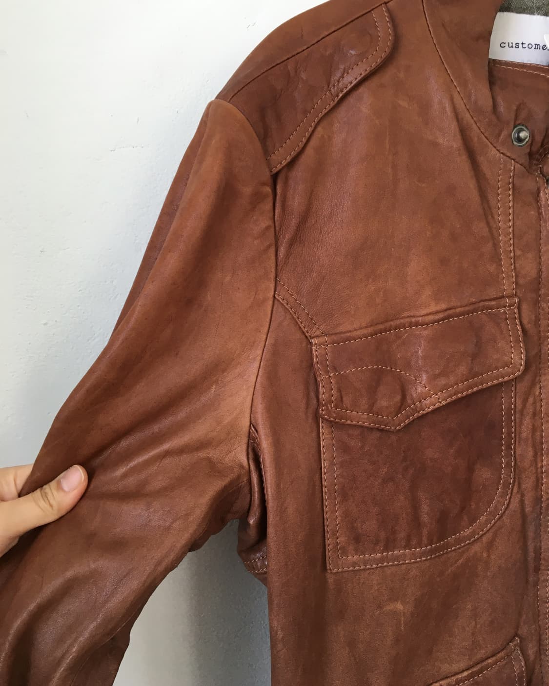 High neck multi pocket lamb leather jack 상품이미지3
