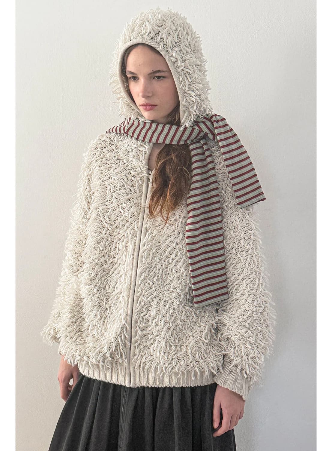 시눈 프린지 후디드 니트 집업 상품이미지2