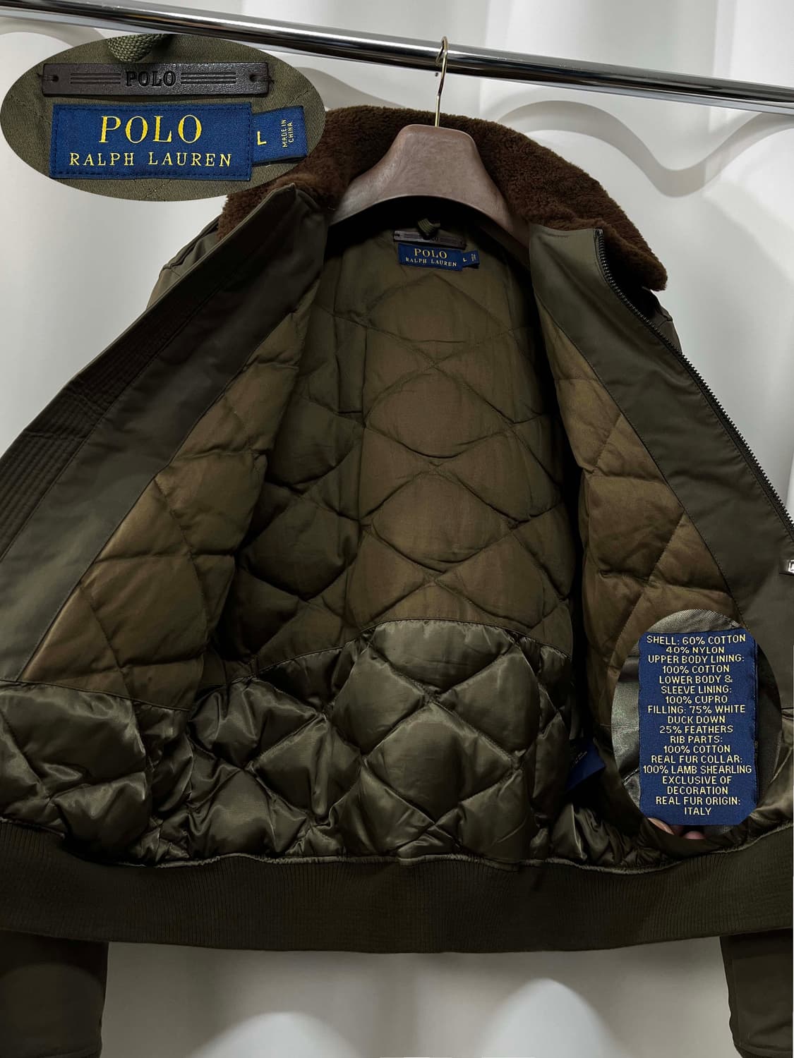 폴로 랄프로렌 b-15 램스킨 시어링 왁스드 다운 플라이트 봄버자켓 상품이미지3