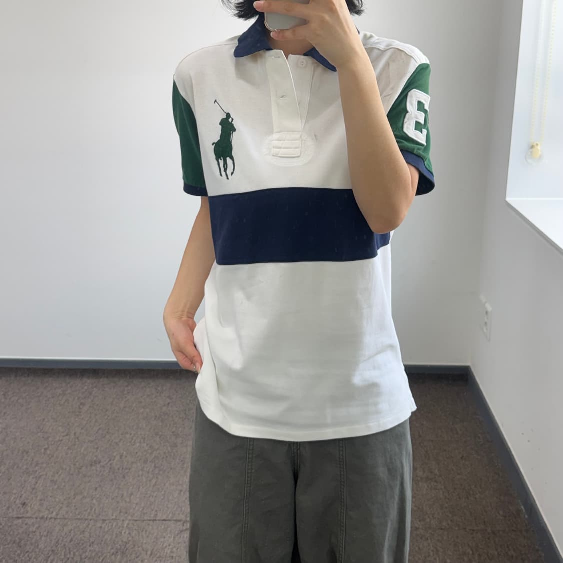 Polo 폴로 빅포니 그린 네이비 배색 카라 반팔티  상품이미지1