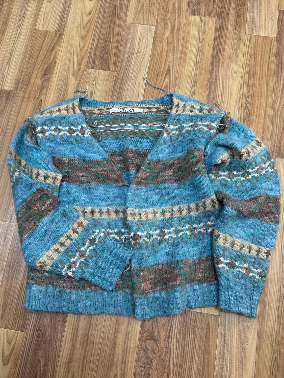 퍼버즈 블렌드 보더 모헤어 가디건 블루 상품이미지2