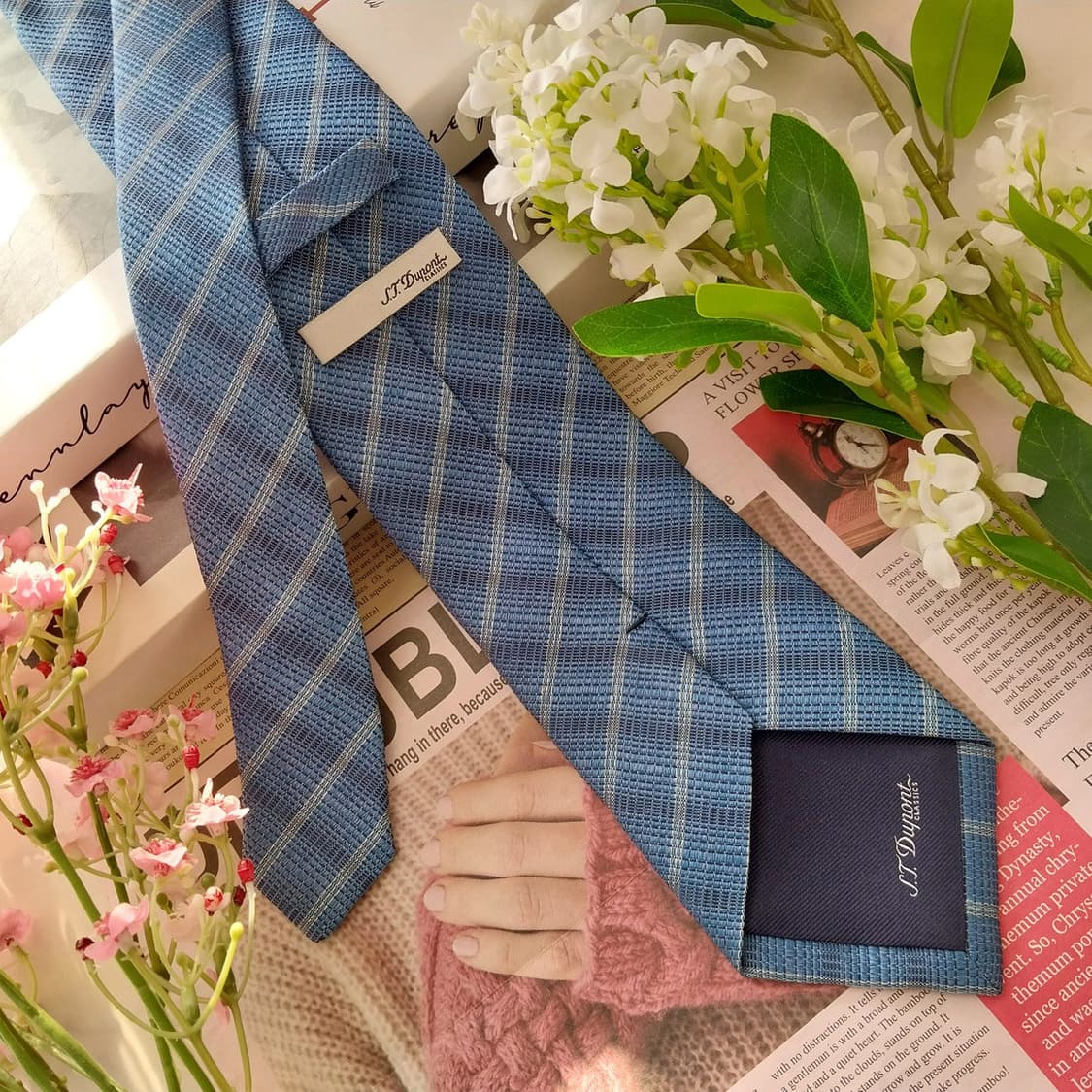 에스 티 듀퐁 실크 블루 체크 텍스처 넥타이 8cm A+등급 K1551
 상품이미지6