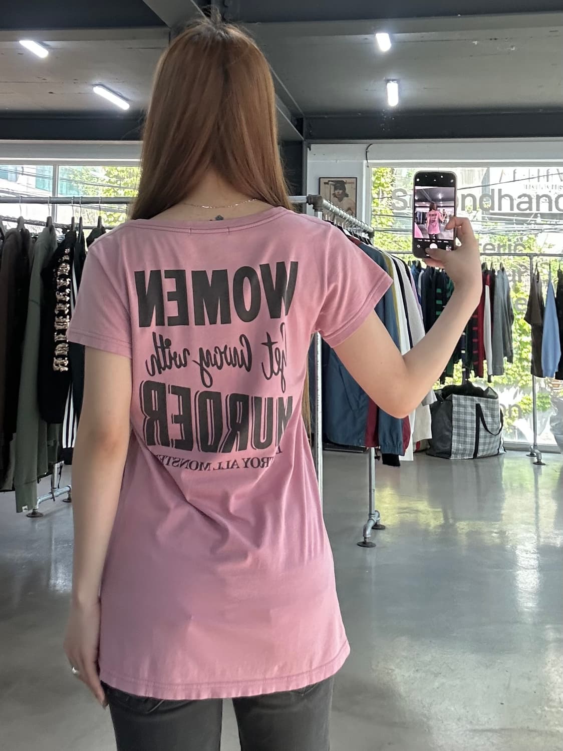 히스테릭글래머 Destroy Women 반팔티 모브핑크 상품이미지3