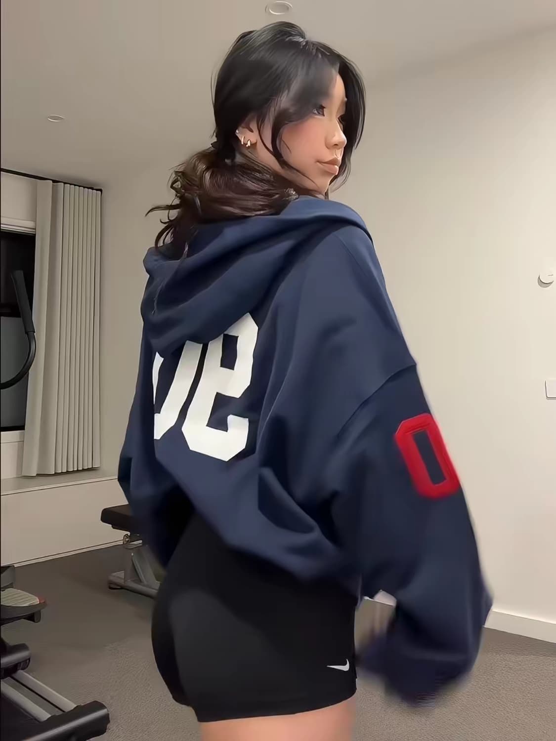 네이비 남색 후드집업 기모 레터링 숫자 상품이미지2