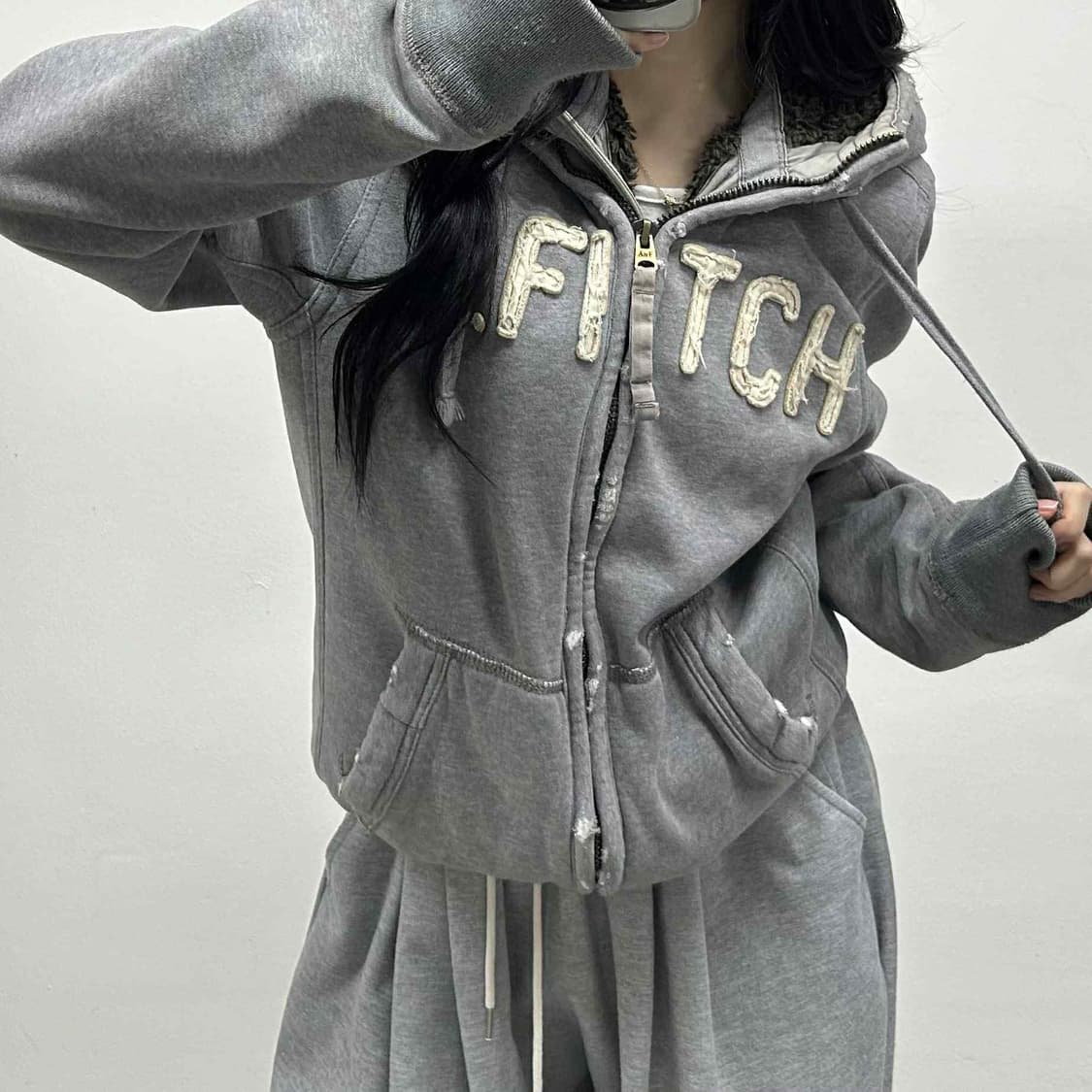 아베크롬비 y2k 울프죠 퍼 대장급 그레이 자켓 후드집업 희귀져지(M) 상품이미지1