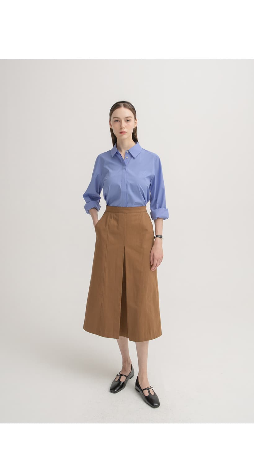 나인 nain 빈티지 헤비코튼 핀턱 스티치 브라운 롱 스커트 M 상품이미지1