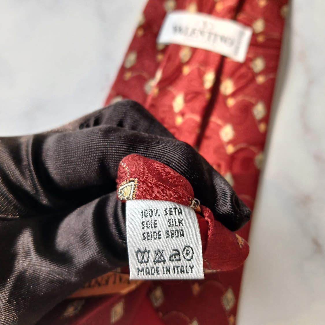 발렌티노 실크 와인 페이즐리 패턴 넥타이 10cm S~A+등급 E747 상품이미지10
