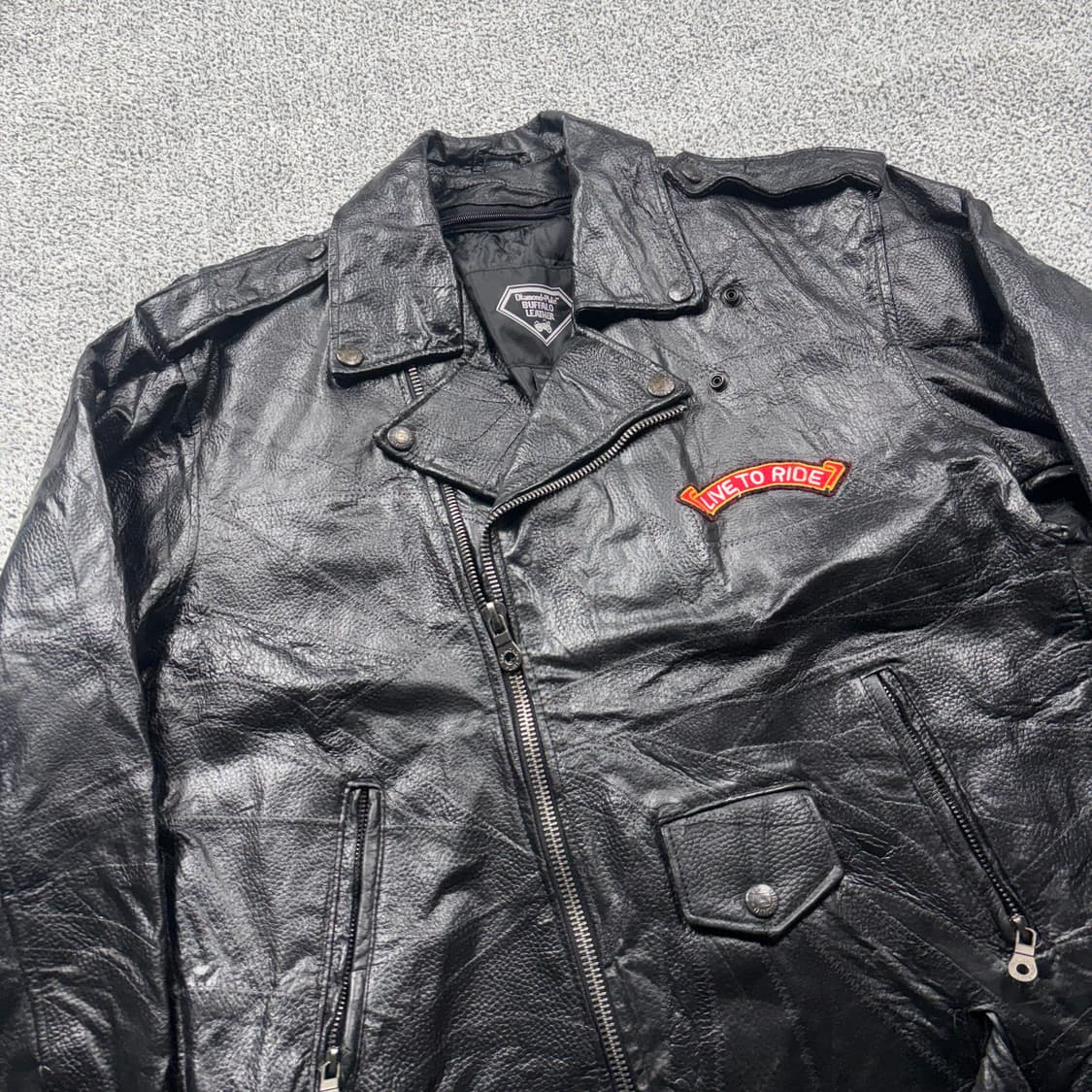 Diamond plate 버팔로 레더 Usa패치 라이더 자켓 상품이미지3