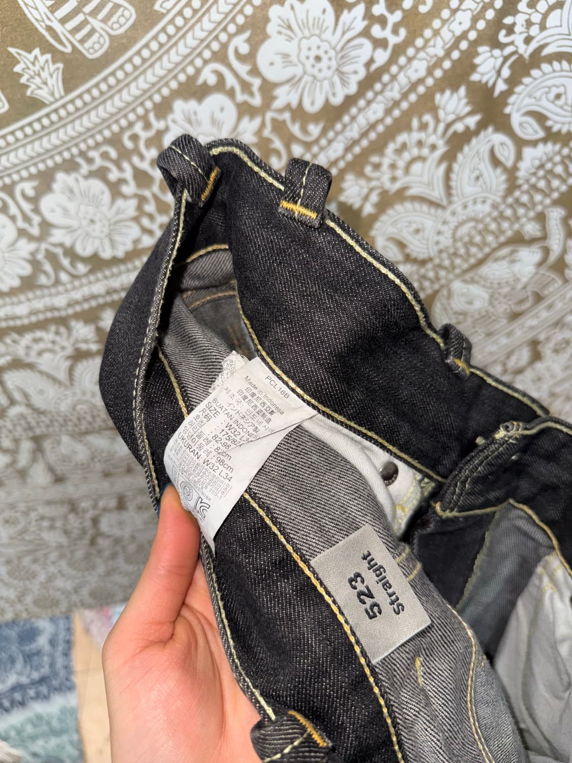 리바이스 523 스트레이트핏 워싱 흑청 데님팬츠  상품이미지7