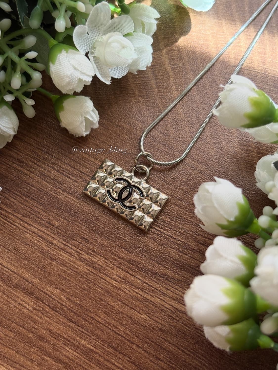 샤넬 cc스퀘어 스네이크 퀼팅 실버 목걸이 상품이미지1