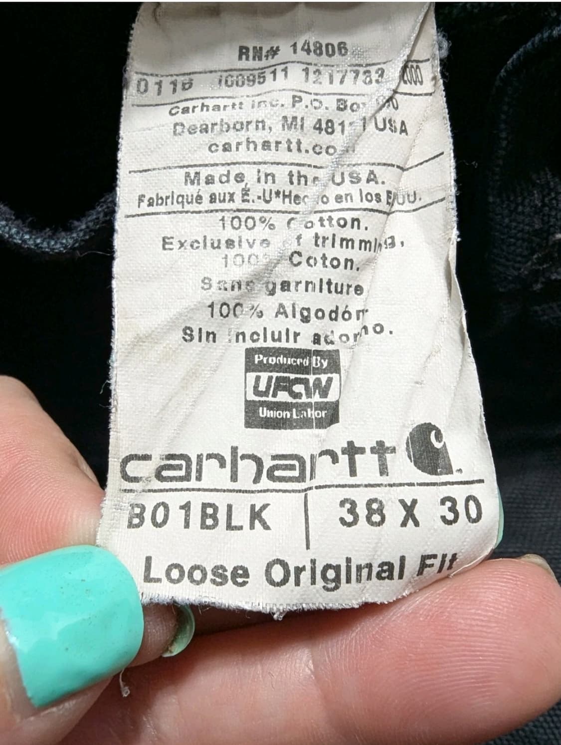 OG USA Vintage 칼하트 B01 BLK 더블니 팬츠 38X30 상품이미지4