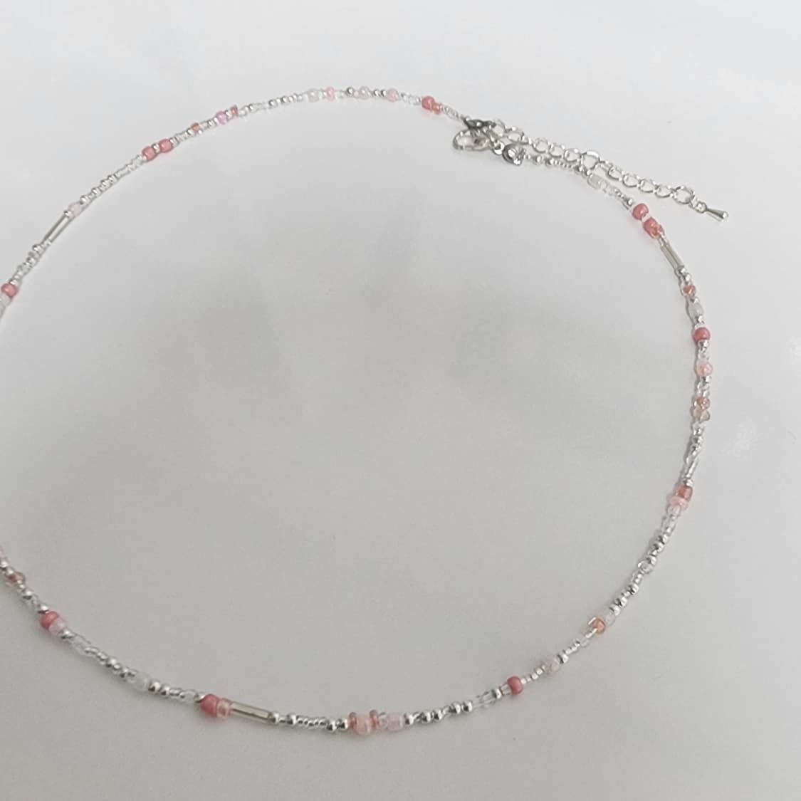 남녀공용 핑크,실버 비즈 목걸이 상품이미지2