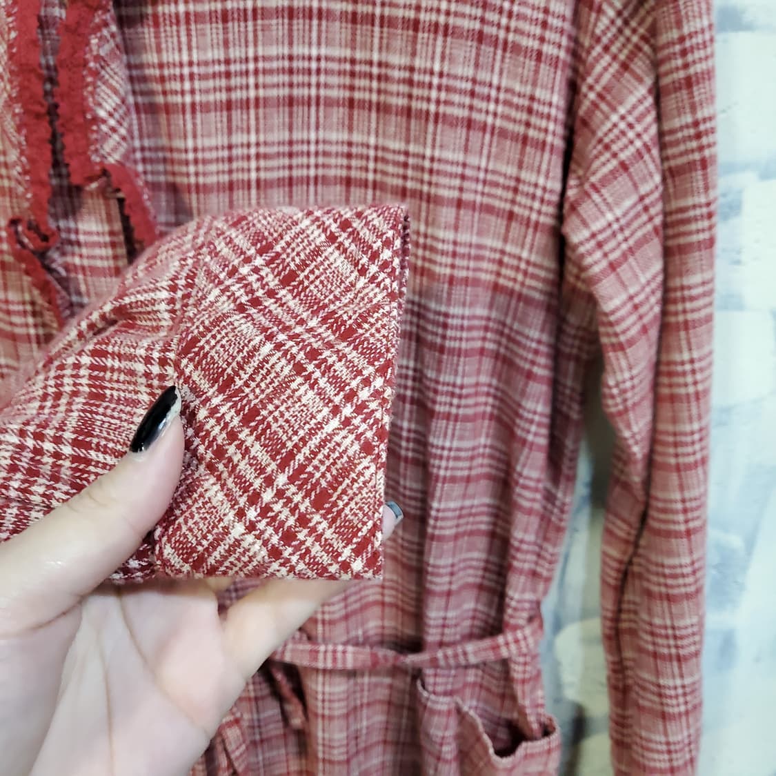 써스데이아일랜드 여성 레드체크.원피스  상품이미지4