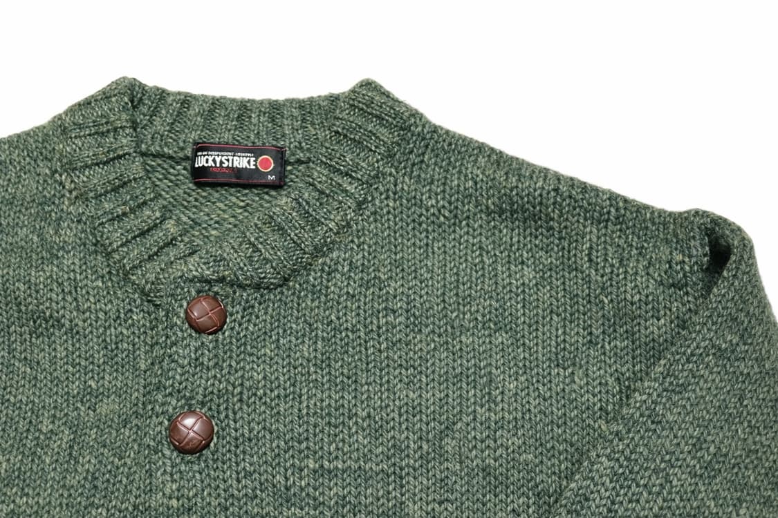JPN 00s 일본 빈티지 울혼방 아메카지 멜란지그린 헨리넥 니트 스웨터 상품이미지3