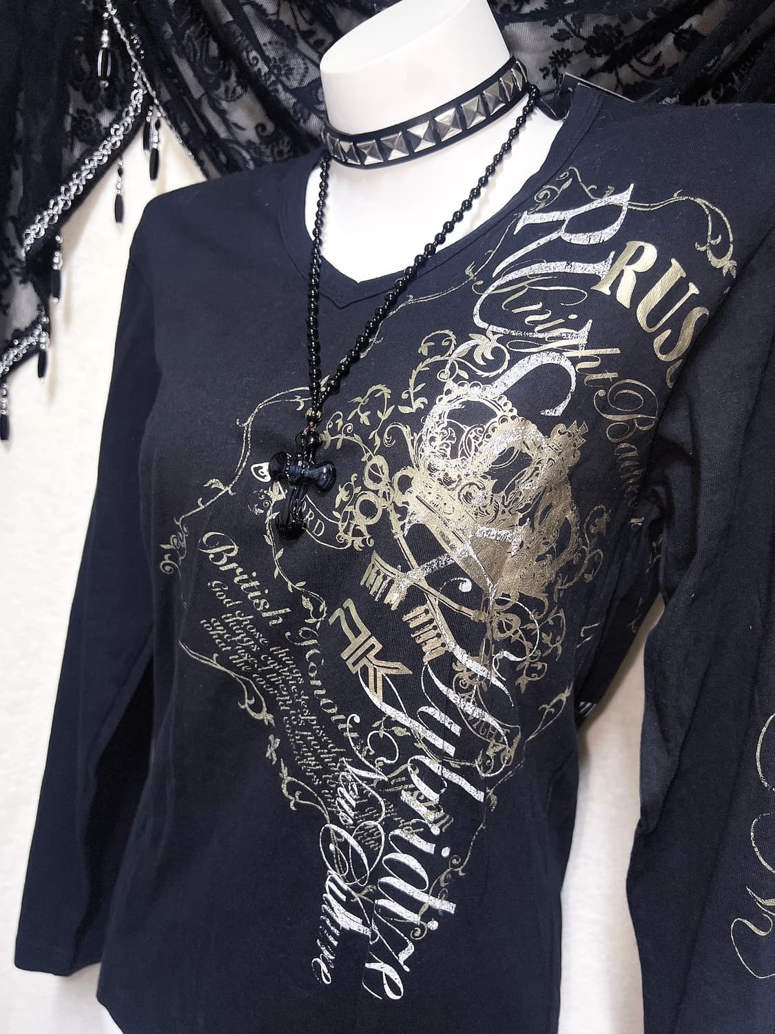 레터링 프린팅 브이넥 롱슬리브리스 긴팔탑 오네갸루 고스펑크 y2k 와투케 상품이미지5