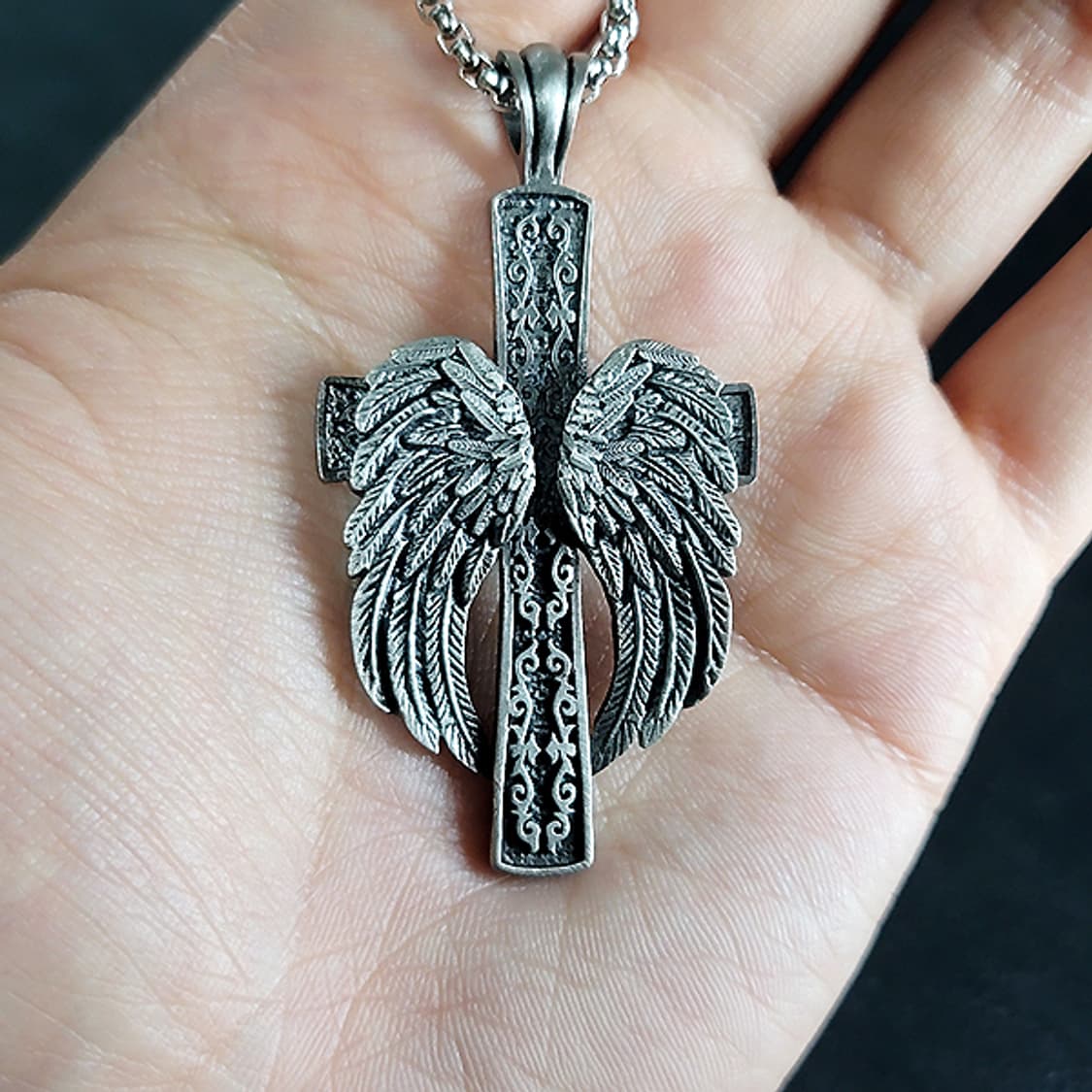 가브리엘 주석 천주교 기독교 펜던트 클래식 고딕 천사 날개 남자 목걸이 상품이미지6