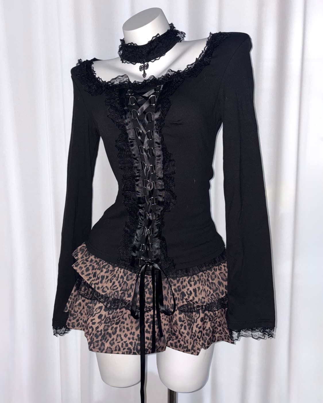 [black swan] 레이스 코르셋 고딕 펑크 고스 쿠로 갸루 블라우스 상품이미지5