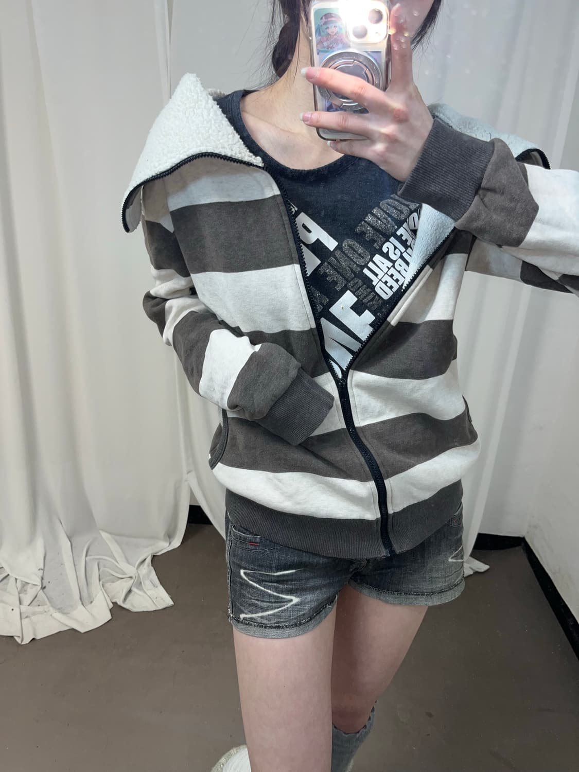 니혼진 스트라이프 하이넥 집업 상품이미지4