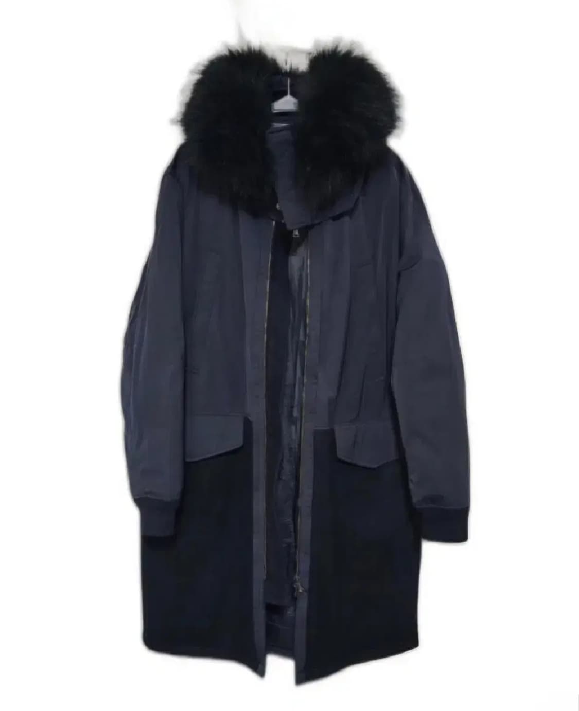 엠비오 천연너구리털 오리솜털 다크네이비 모 롱코트105-180 상품이미지1