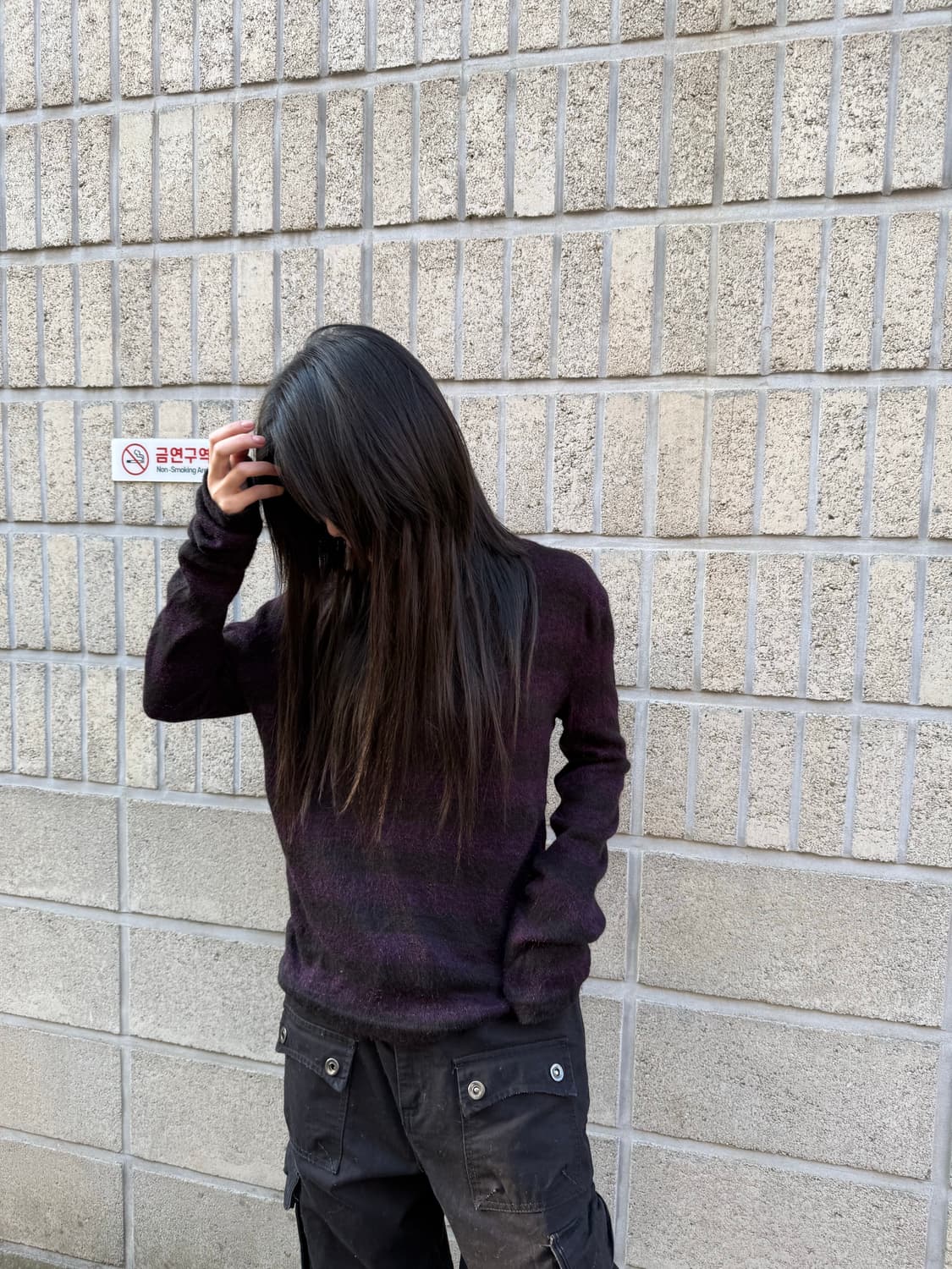 블랙&퍼플 스트라이프 슬림 니트 상품이미지5