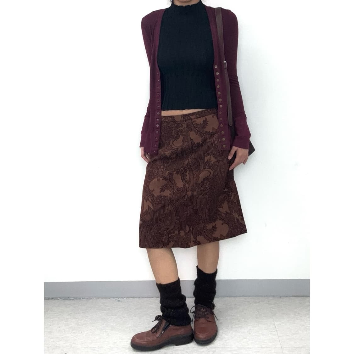 빈티지 오리엔탈 브라운 미디 스커트 상품이미지2