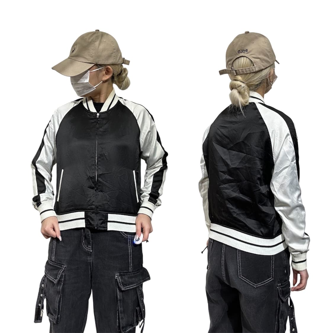 일본 빈티지 화이트 블랙 스카잔 크롭 자켓 상품이미지1