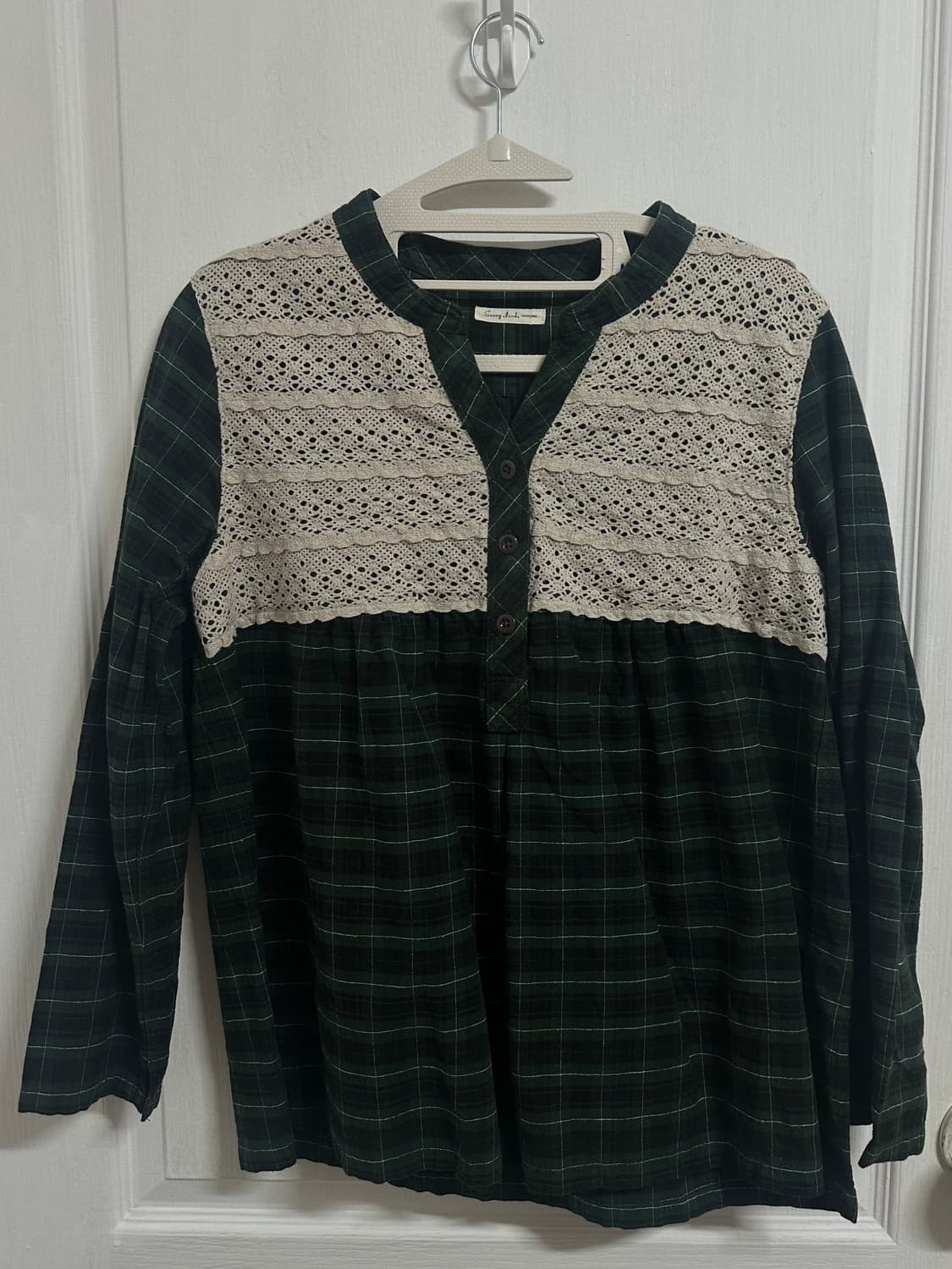 Sunny clouds 초록체크 크로쉐 모리걸 블라우스 상품이미지1