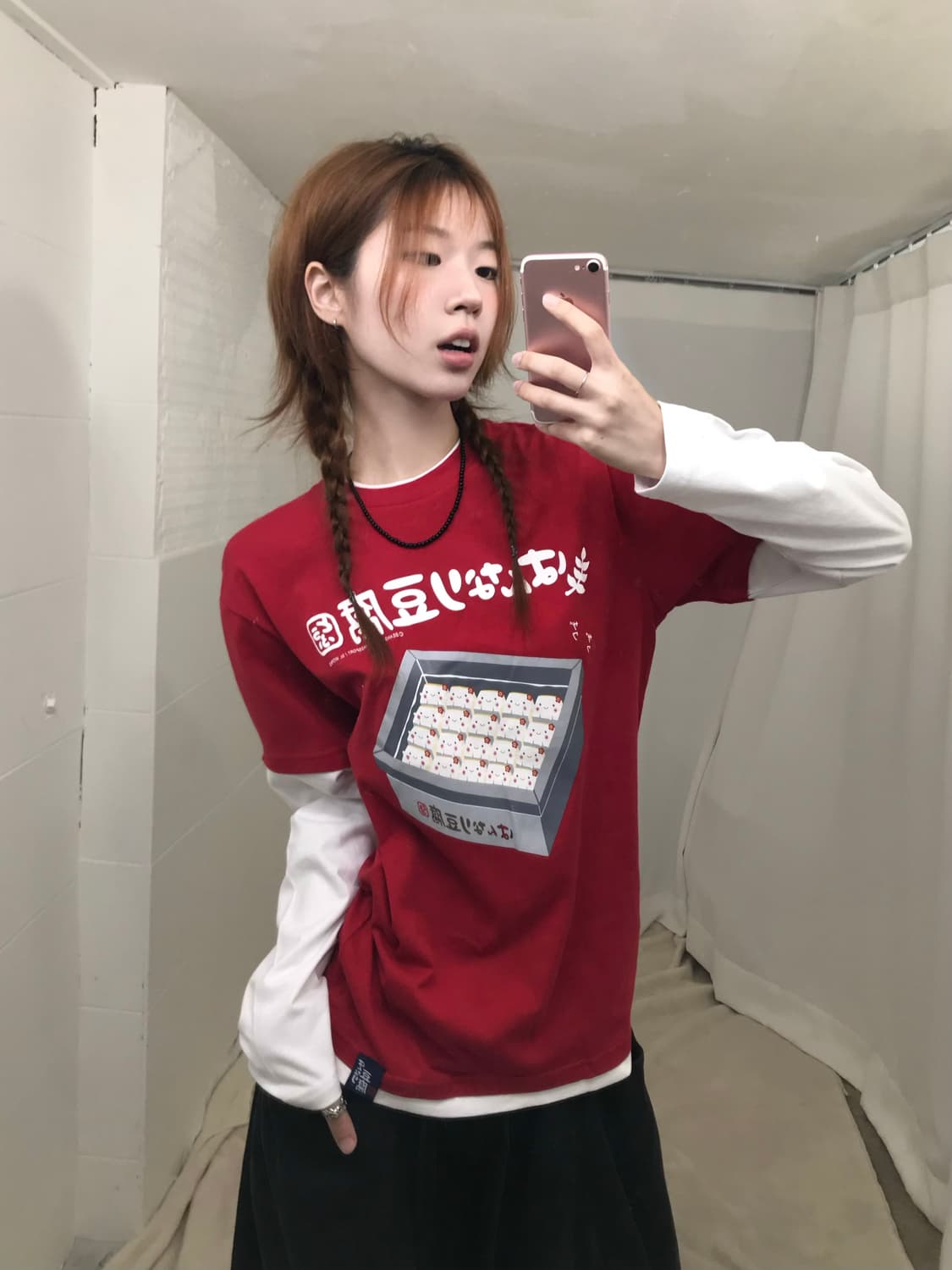 빈티지 레드 러힙 니혼 프린팅 롱슬리브 티셔츠 상품이미지1